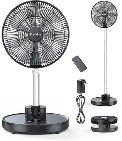Faraday 12” Oscillating Standing Fan - Portable & Quiet Rechargeable Pedestal Fan with Remote & Timer | Adjustable Height for Home & Office