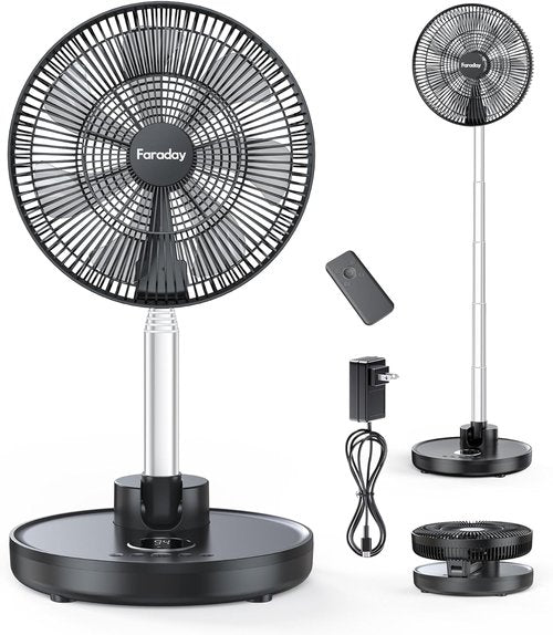 Faraday 12” Oscillating Standing Fan - Portable & Quiet Rechargeable Pedestal Fan with Remote & Timer | Adjustable Height for Home & Office