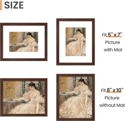 Upsimples 8x10 Picture Frame Set of 5 - Versatile Display for 5x7 with Mat or 8x10 Without | Brown