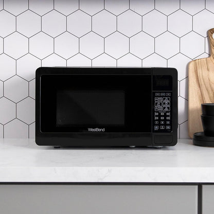 West Bend Microwave Oven - 700 Watts Compact Design with 6 Pre-Set Cooking Settings | 0.7 Cu.Ft., Black
