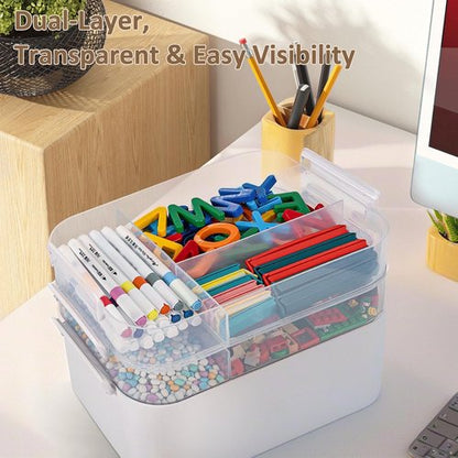 Craft Organizer by 3-Layer | Removable Trays & Lids | Art Supply Storage Box (10.62” x 9” x 7.67”)
