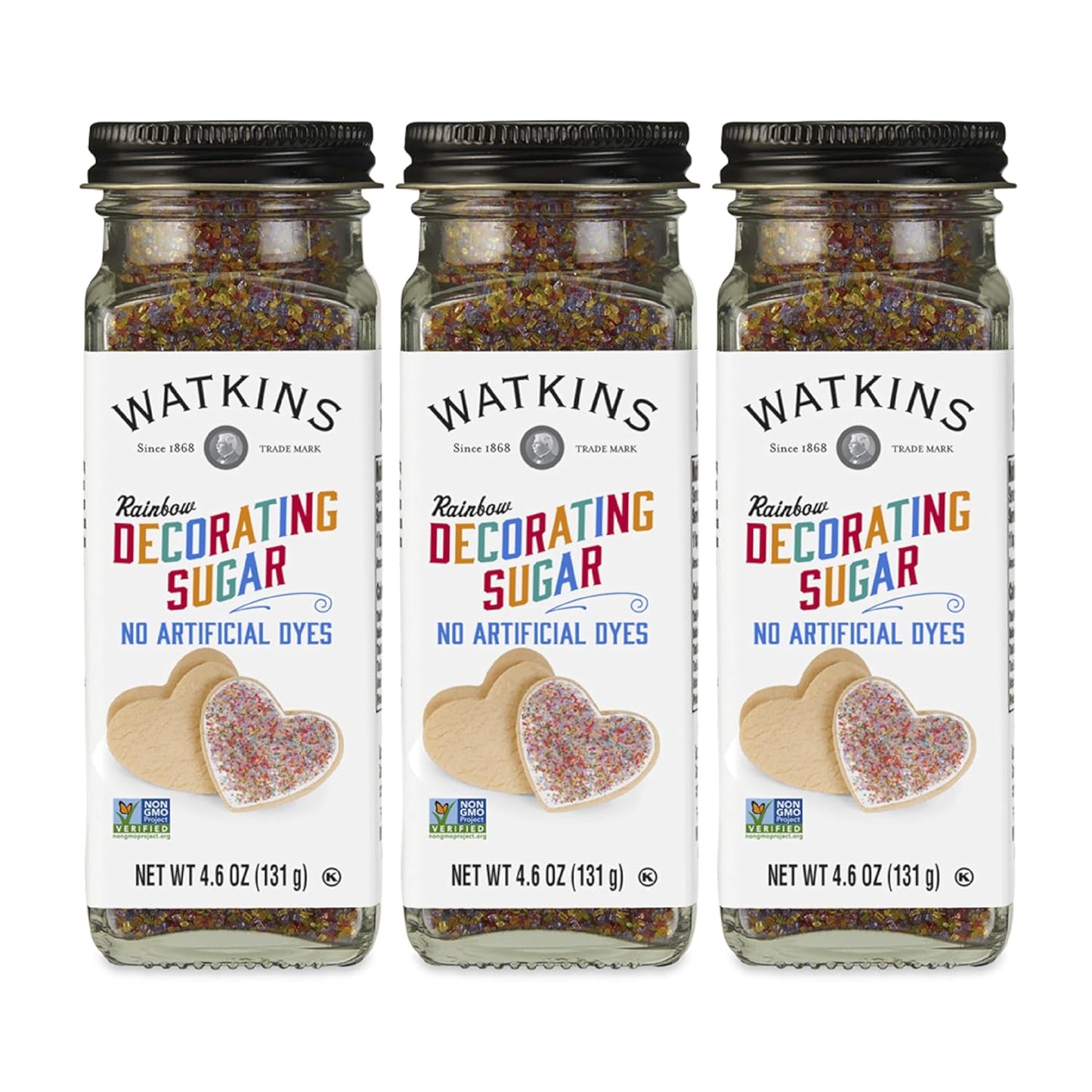 Watkins Rainbow Decorating Sugar - Non-GMO Sweetener | 4.6 Ounce Pack of 3