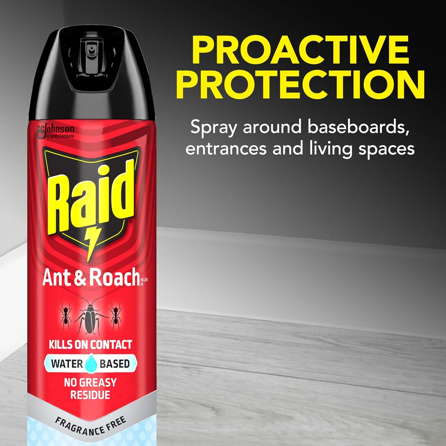 Raid Ant & Roach Aerosol Bug Spray - Water-Based Insecticide, Kills On Contact, 17.5 oz