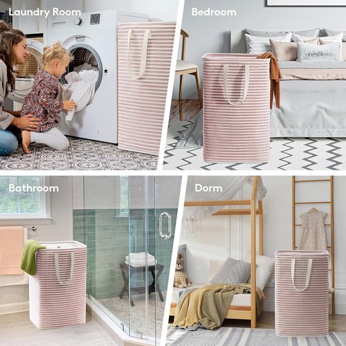 Lifewit Laundry Basket - 80L Collapsible Hamper with Reinforced Handles | Waterproof Design in Pink