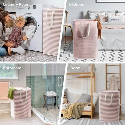 Lifewit 2 Pack Laundry Basket 80L Each, Collapsible Clothes Hamper with Reinforced Handles, Freestanding Waterproof Design for Bedroom and Laundry Room, Pink 160L Total