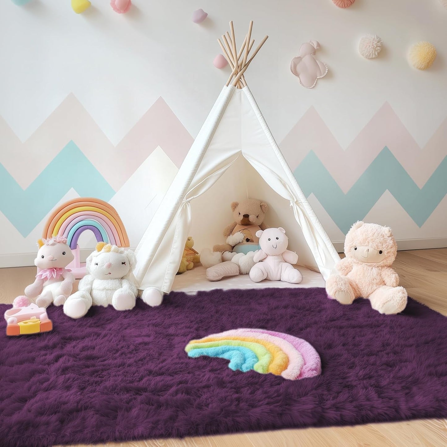 OLANLY Area Rug - Soft Fluffy Shaggy Design | Machine Washable 4x5.9 ft - Dark Purple for Kids & Home Decor