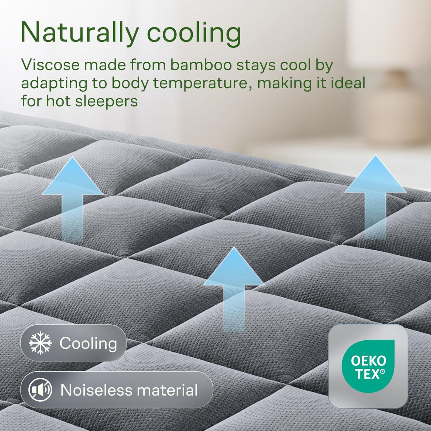 Skiennix Ultra Soft California King Mattress Topper - Bamboo Viscose Pillow Top for Full Body Support | Naturally Cooling, Gray
