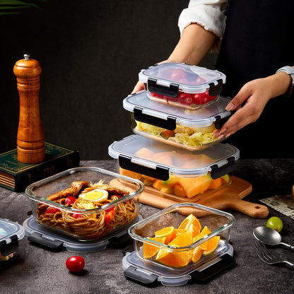 Regine Switzerland Glass Meal Prep Containers - Extra Thick Airtight Food Storage Set | 8 Pack (310ml-1510ml)