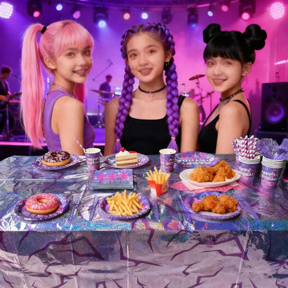 Skiennix Holographic Tablecloth - 54x108 Inch Purple Lightning Bolt | Waterproof Disposable Cover for K-Pop Birthday Party