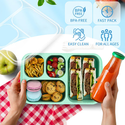 Bento Box for Adults and Snack Containers Set of 4 - Stackable, with 4 Compartments, Microwave & Dishwasher Safe, BPA Free - Reusable Meal Prep Containers for Kids and Adults (Green)