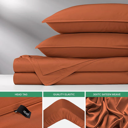 Pure Bamboo Split King Sheets - 100% Organic Viscose Bed Sheet Set, Soft & Cooling, 2 Fitted Sheets (Terracotta)