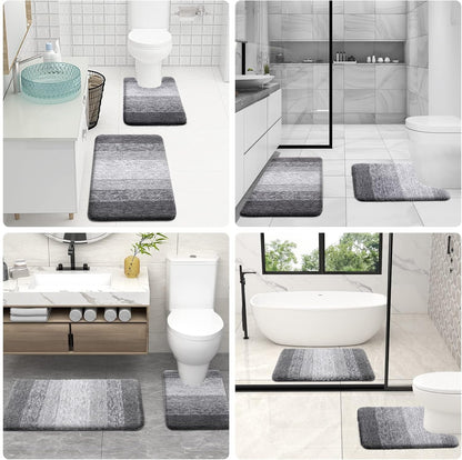 OLANLY U-Shaped Grey Rug Set - Soft Bath Mat & Toilet Rug Bundle | Low Pile, Non-Slip, Machine Washable