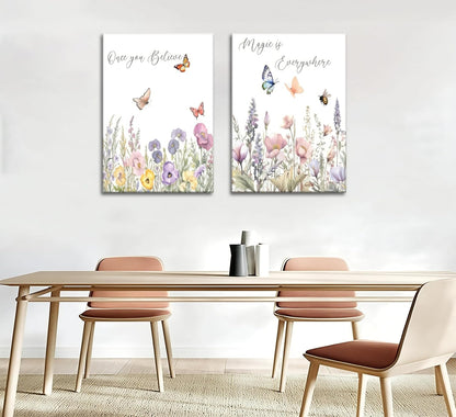 Skiennix Wildflower Nursery Canvas Wall Art - Inspirational Floral Paintings for Baby Room | 2-Piece Set