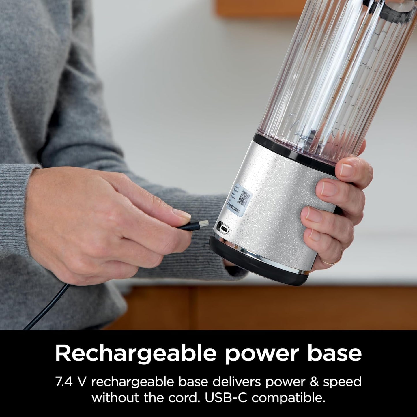 Ninja Blast Portable Blender - Cordless 18oz Personal Blender for Smoothies & Shakes | BPA Free, USB-C Rechargeable, White Glitter