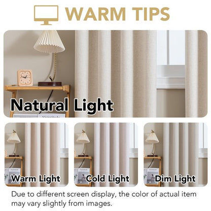 H.VERSAILTEX Linen Curtains 100% Blackout Curtains for Bedroom 102 inch Long Full Light Blocking Nature Linen Blended Window Curtains for Living Room Nickel Grommet (2 Panels, Heathered Natural)