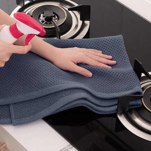 Homaxy Kitchen Dish Towels - 100% Cotton Oversized Waffle Weave, Ultra Soft & Absorbent, 3-Pack | Dark Grey, 20 x 28 Inches
