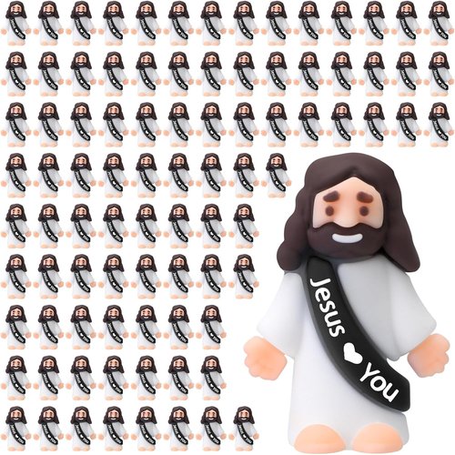 Bememo 100 Pcs Little Jesus Figures - Original Design Pocket Rubber Toys for Easter Gifts & Parties