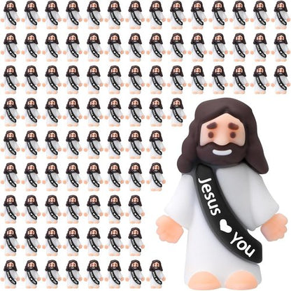 Bememo 100 Pcs Little Jesus Figures - Original Design Pocket Rubber Toys for Easter Gifts & Parties