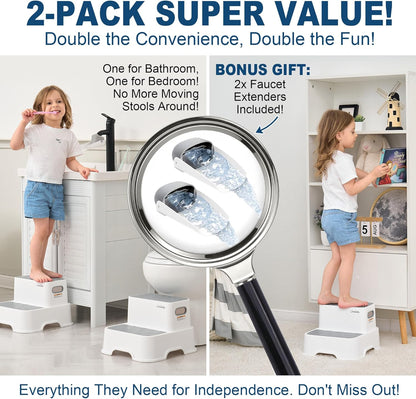 Skiennix 2-Pack Kids Step Stool - Non-Slip Toddler Bathroom & Kitchen Stool | Heavy Duty 200lbs Capacity (Grey)