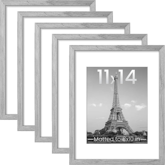 Upsimples 11x14 Picture Frame Set of 5 - Display 8x10 or 11x14 Photos | Gray Wall Gallery Frames