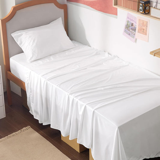 Bedsure Cooling Sheets - Twin XL Bamboo Rayon | Breathable & Soft Hotel Luxury Bedding, White