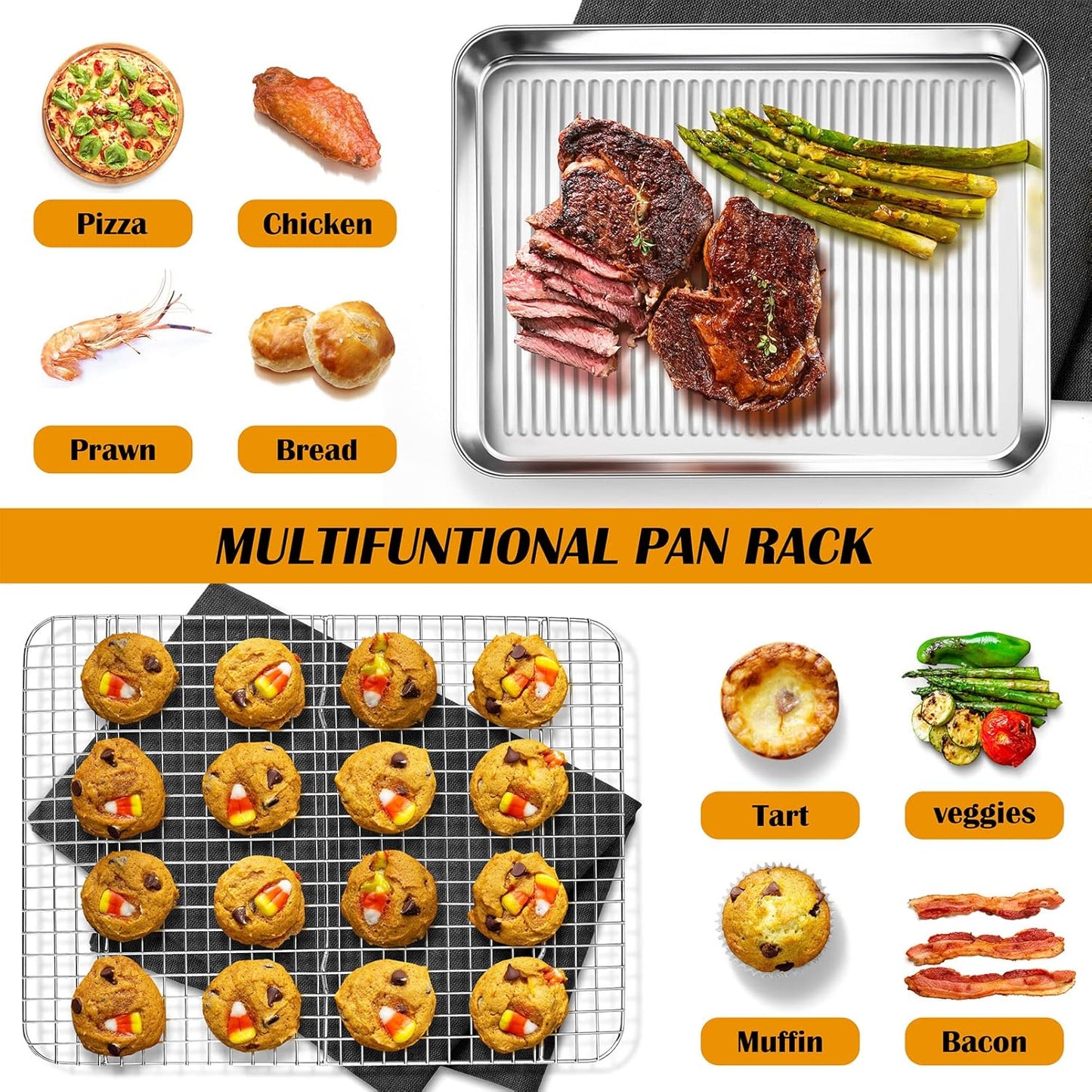 P&P CHEF Stainless Steel Baking Oven Pan - Versatile Sheet Tray with Cooling Rack | 17.5 x 13 x 1 Inch
