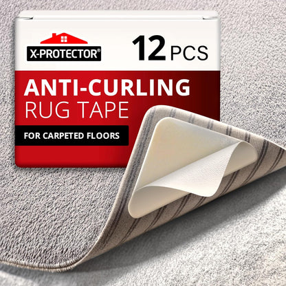 X-Protector Rug Tape | 12 Pcs Anti-Slip & Anti-Curling Carpet Gripper - Premium White Rug Pad