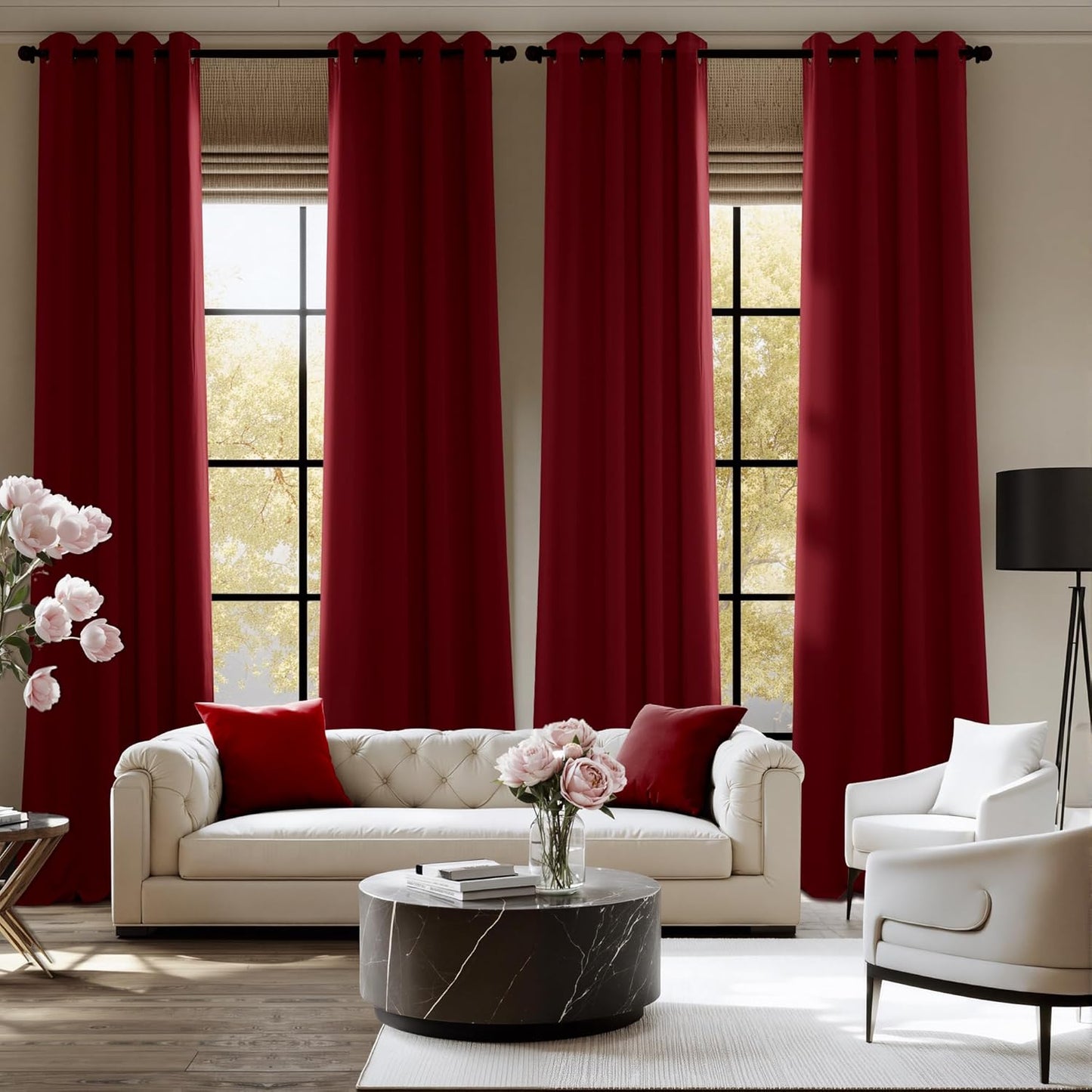 NICETOWN Room Darkening Curtains - Burgundy Red Drapery Panels, 2 Pack | W52 x L84