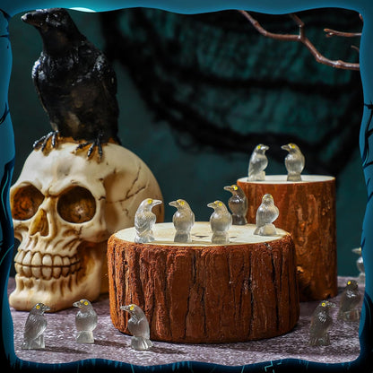 Skiennix Halloween Miniature Crows - Luminous Resin Figurines for Spooky Decor | 100 Pcs Glow in The Dark