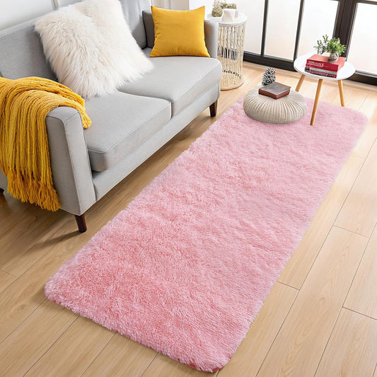 OLANLY Runner Rugs - Soft, Machine Washable Shaggy Carpet for Hallway & Bedroom | Pink 2x8 ft