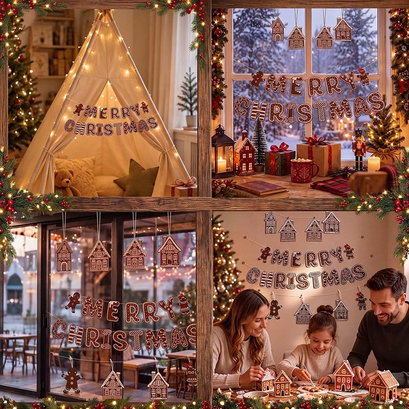 Gingerbread Felt Banner Christmas Decoration Set – Merry Christmas Wall Hanging