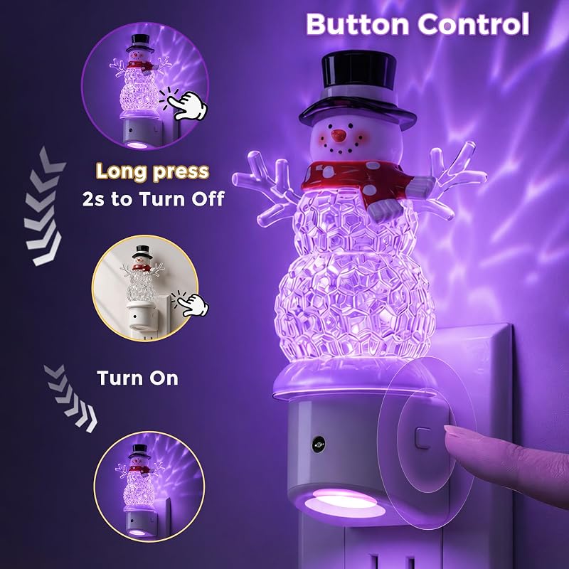 Snowman Night Light with 3 Lighting Modes, Dusk to Dawn Sensor, 8 Colors | Snowman Christmas Plug-in