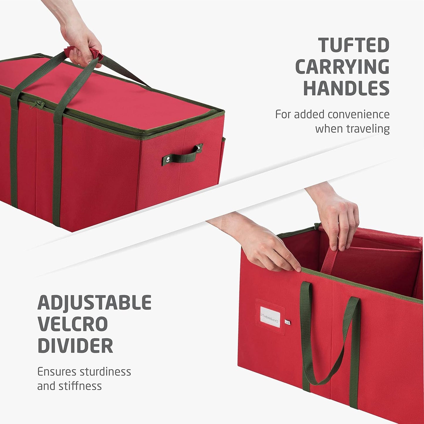 ZOBER Large Christmas Ornament Storage Box - Holds 80 3" Ornaments with Dividers | Durable Red Container for Figurines and Accessories