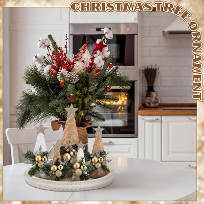 Thyle Christmas Yarn Trees - 5 Pcs Artificial Cone Tree Set with Stars | Festive Tabletop Decor for Holidays