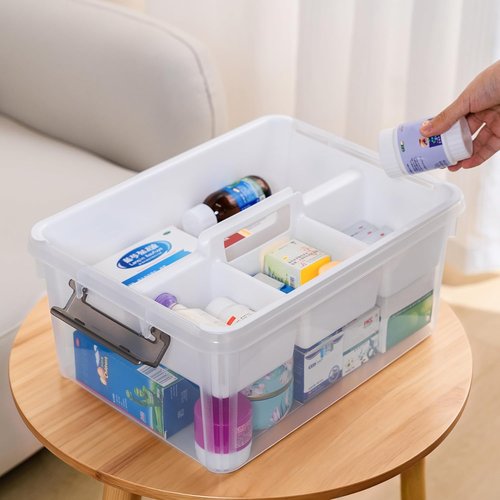 Citylife 17 QT Clear Plastic Storage Bin - Stackable Latching Box with Removable Tray | Orange