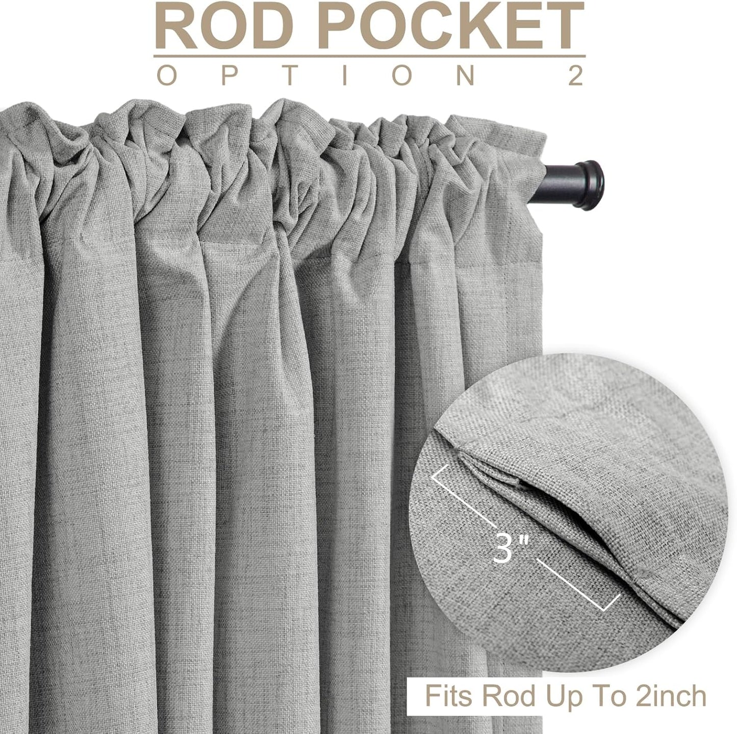 Skiennix 100% Blackout Linen Curtains - Thermal Insulated Drapes for Bedroom | 50" W x 90" L, Ash Grey