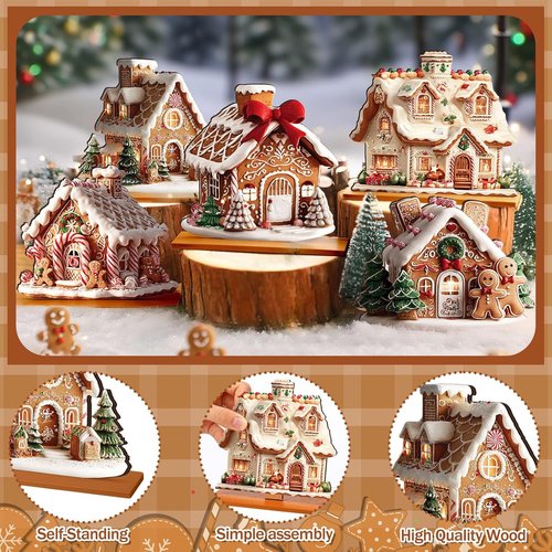 Chunful Gingerbread House Decorations - 5 Pcs Christmas Centerpiece for Festive Home Decor