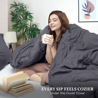 Utopia Bedding Duvet Cover Set - Queen Size 3-Piece with Zipper Closure | Grey 90x90 Inches & 2 Pillow Shams