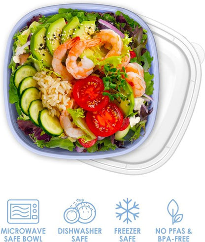 Bentgo Prep - Reusable 1-Compartment Meal Prep Bowls with Custom Fit Lids - 10 Durable, Microwaveable Bowls & Lids (Periwinkle)