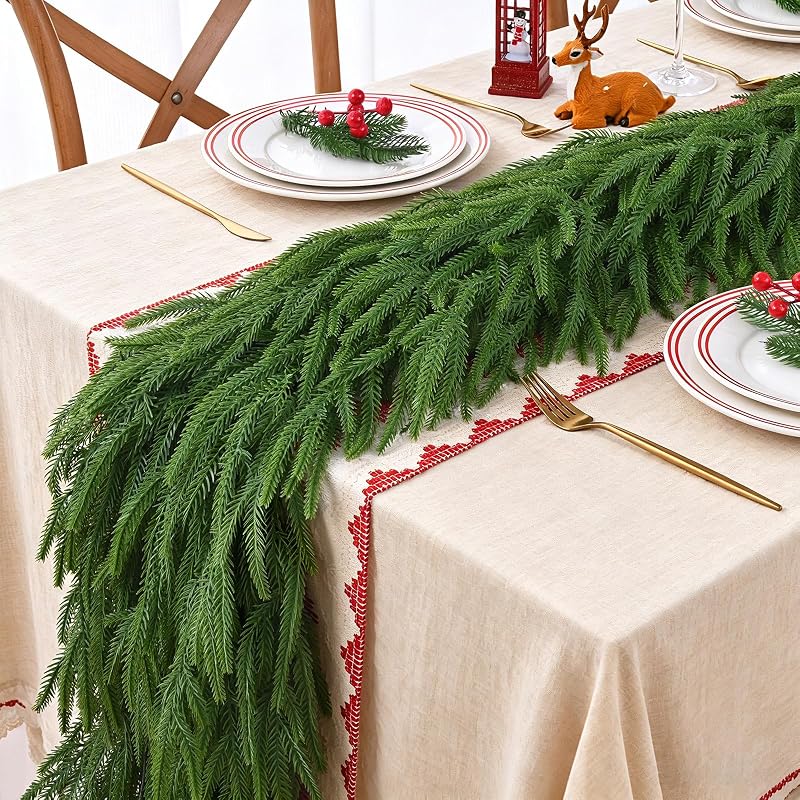 4Pcs 9Ft Christmas Norfolk Pine Garland - Faux Greenery for Mantle (Variation: 4+9 FT)