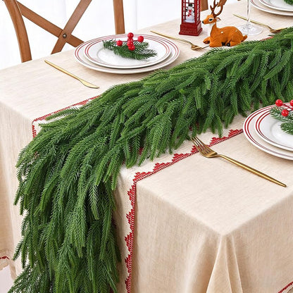 4Pcs 9Ft Christmas Norfolk Pine Garland - Faux Greenery for Mantle (Variation: 4+9 FT)