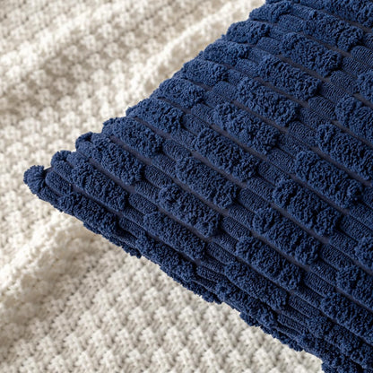 MIULEE Corduroy Decorative Lumbar Throw Pillow Covers - Soft Boho Striped Design, 20x12 Inch, Dark Blue for Modern Farmhouse Decor