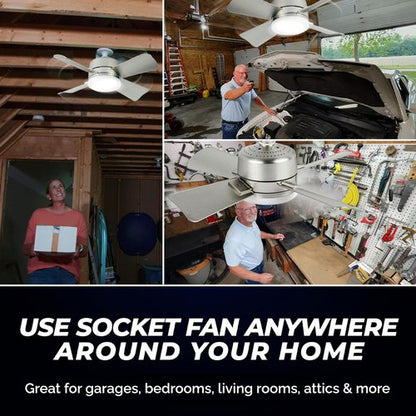 Bell+Howell Socket Breeze Cool Light Deluxe Silver – Ceiling Fans with LED Lights and Remote Control, Replacement for Lightbulb - Bedroom, Kitchen, Living Room,1000 Lumens / 5000 Kelvins