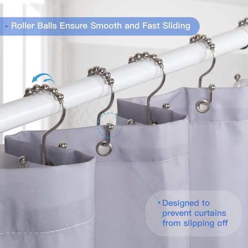 SUTINE Shower Curtain Hooks, 12 Pcs Double Shower Curtain Hooks Rings, Black Shower Curtain Hooks Rust Proof, Stainless Steel Bathroom Shower Hooks for Shower Curtain, Towels, Clothing, Nickel