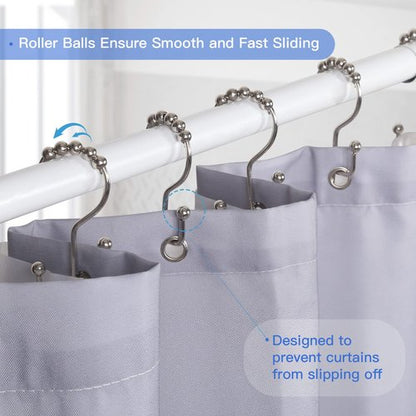 SUTINE Shower Curtain Hooks, 12 Pcs Double Shower Curtain Hooks Rings, Black Shower Curtain Hooks Rust Proof, Stainless Steel Bathroom Shower Hooks for Shower Curtain, Towels, Clothing, Nickel