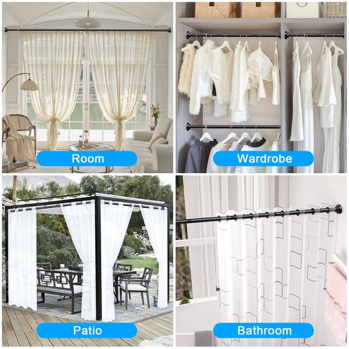 TEECK Shower Curtain Rod, 32-104 inch Adjustable Spring Tension Curtain Rod, Never Rust Anti-Slip Shower Curtain Rod for Bathroom, No Drilling, Never Collapse, Easy to Use, Black