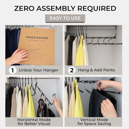MORALVE Space-Saving Pants Hangers - Non-Slip Multi-Layer Closet Organizer - 2 Pack (Black)