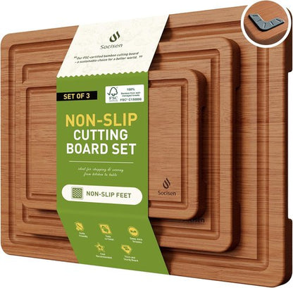 Bamboo Cutting Board Set by [Brand Name] - 3 Pack with Non-Slip Feet & Juice Groove | Extra Large & Small Sizes