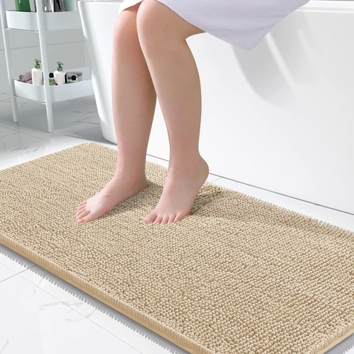 OLANLY Bathroom Rugs 50x30, Extra Soft Absorbent Chenille Bath Rugs, Rubber Backing Quick Dry, Machine Washable Bath Mats for Bathroom Floor, Tub and Shower, Home Decor Accessories, Beige