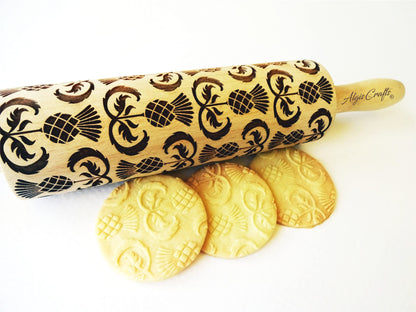 THISTLES Embossing Rolling Pin Laser engraved rolling pin with Thistle flowers Gift for mother friend